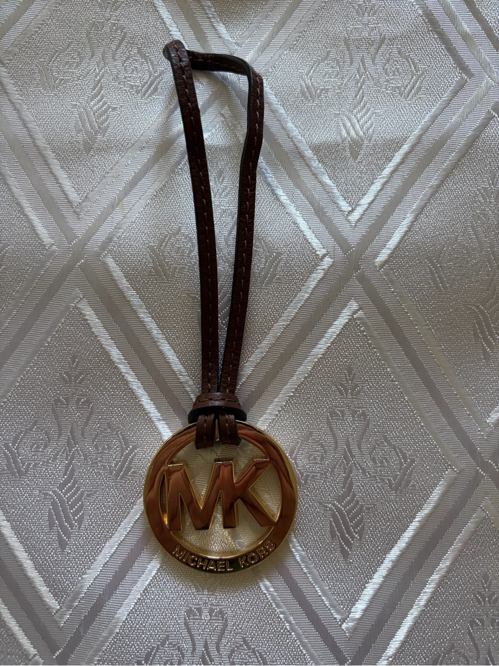 Michael Kors Gold Color MK Logo Charm with Brown Leather Strap